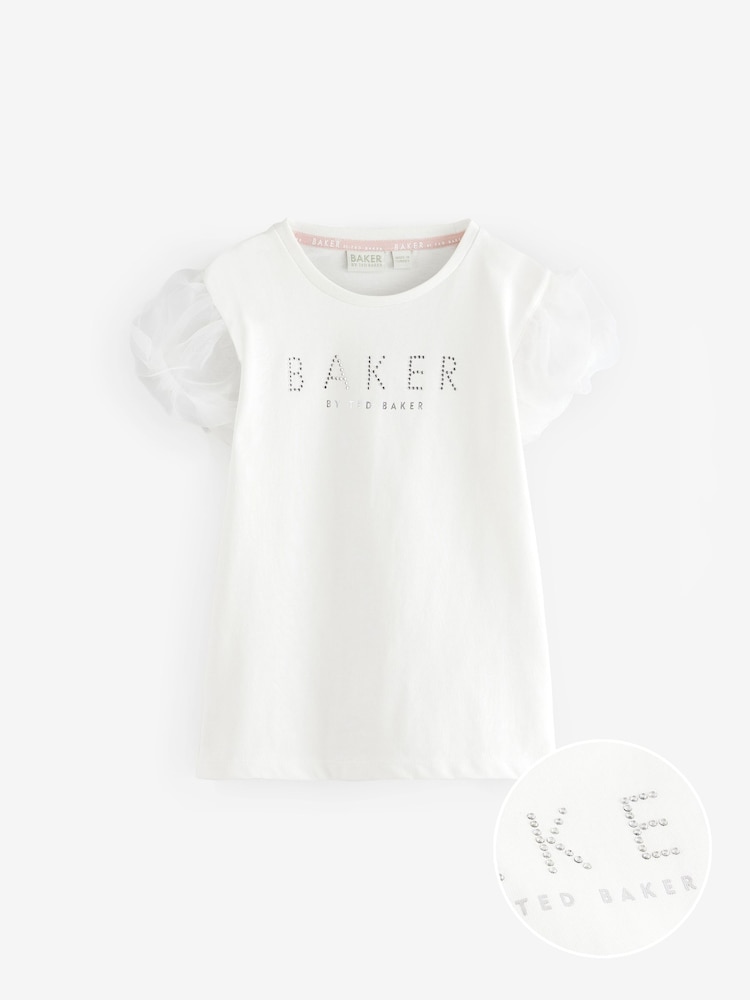 Baker by Ted Baker Organza Sleeve Hotfix 100% Cotton T-Shirt - Image 1 of 5