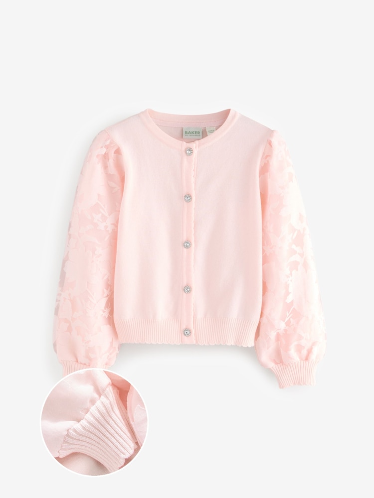 rožnata - Baker by Ted Baker rožast Vzorec Mesh Sleeve Knitted pletena jopa - Slika 1 iz 5