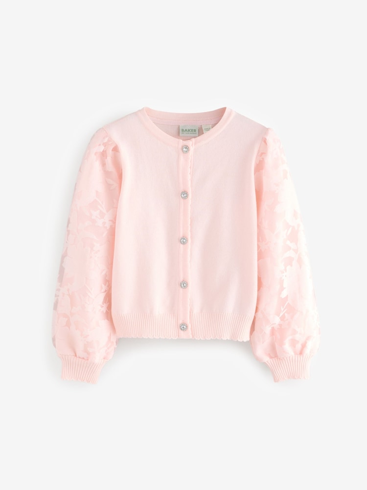 rožnata - Baker by Ted Baker rožast Vzorec Mesh Sleeve Knitted pletena jopa - Slika 2 iz 5