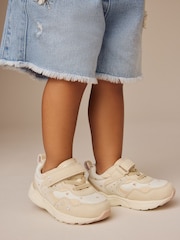 Neutral Embroidered Floral Elastic Lace Touch Fasten Trainers - Image 1 of 8