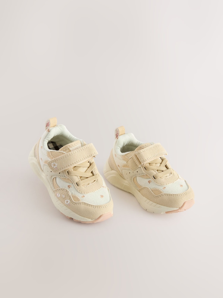 Neutral Embroidered Floral Standard Fit (F) Elastic Lace Touch Fasten Trainers - Image 4 of 8
