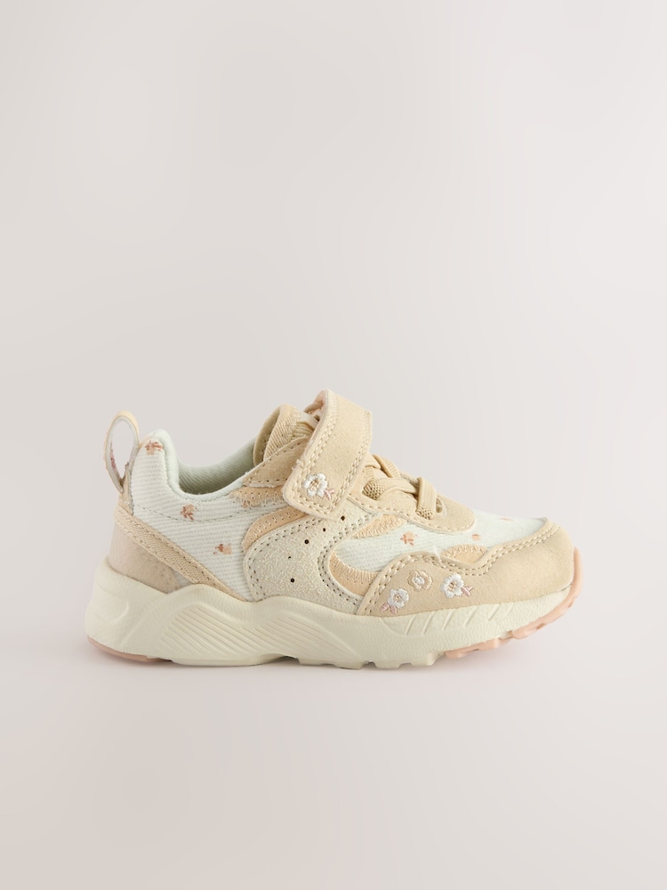 Neutral Embroidered Floral Standard Fit (F) Elastic Lace Touch Fasten Trainers - Image 5 of 8