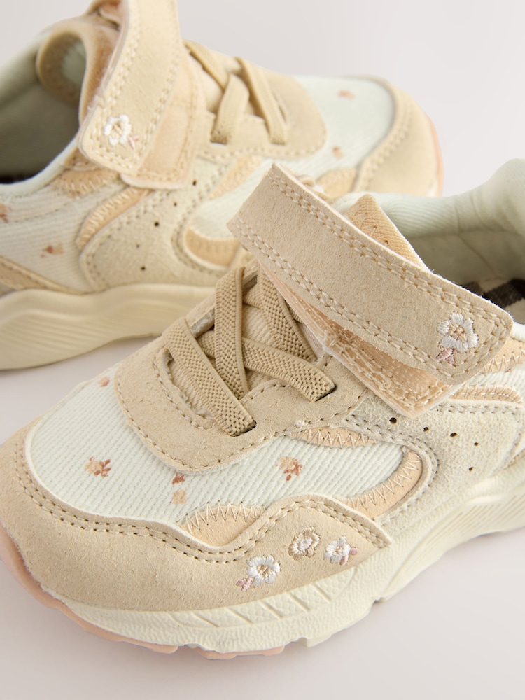 Neutral Embroidered Floral Standard Fit (F) Elastic Lace Touch Fasten Trainers - Image 6 of 8