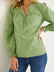 FatFace Poppy Olive Green Embroidered Blouse - Image 3 of 9