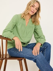 FatFace Poppy Olive Green Embroidered Blouse - Image 4 of 9