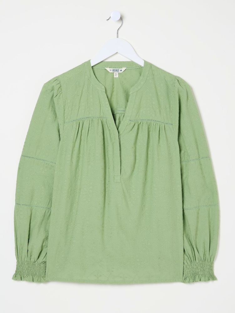 FatFace Poppy Olive Green Embroidered Blouse - Image 9 of 9