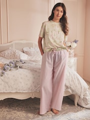 Shabby Chic by Rachel Ashwell® Pink/Green Floral Print Stripe 100% Cotton Pyjamas Set - Image 1 of 9