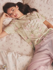 Shabby Chic by Rachel Ashwell® Pink/Green Floral Print Stripe 100% Cotton Pyjamas Set - Image 2 of 9