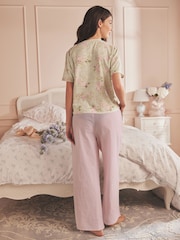 Shabby Chic by Rachel Ashwell® Pink/Green Floral Print Stripe 100% Cotton Pyjamas Set - Image 3 of 9