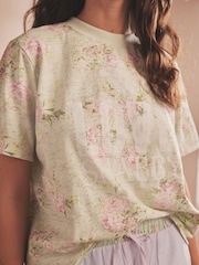 Shabby Chic by Rachel Ashwell® Pink/Green Floral Print Stripe 100% Cotton Pyjamas Set - Image 4 of 9
