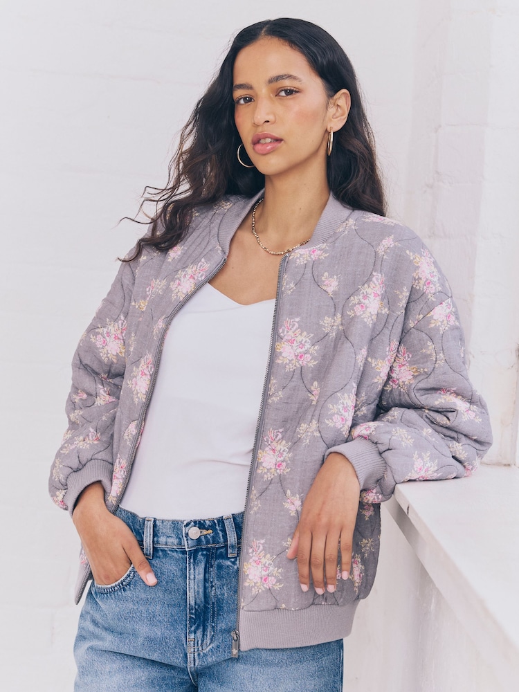 Shabby Chic by Rachel Ashwell® Grey Floral Print Quilted Bomber Jacket - Image 4 of 6