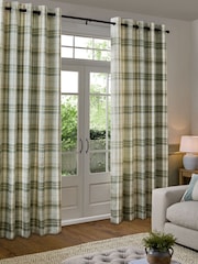 Linen Look Check Eyelet Lined Curtains - Imagen 2 de 5