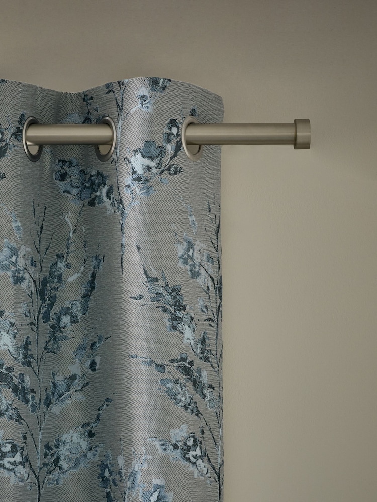 Blue Floral Jacquard Eyelet Lined Curtains - Image 1 of 5
