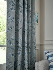 Blue Floral Jacquard Eyelet Lined Curtains - Image 4 of 5