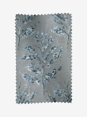 Blue Floral Jacquard Eyelet Lined Curtains - Image 5 of 5
