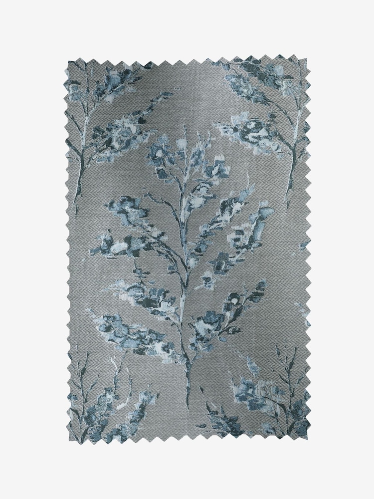 Blue Floral Jacquard Eyelet Lined Curtains - Image 5 of 5