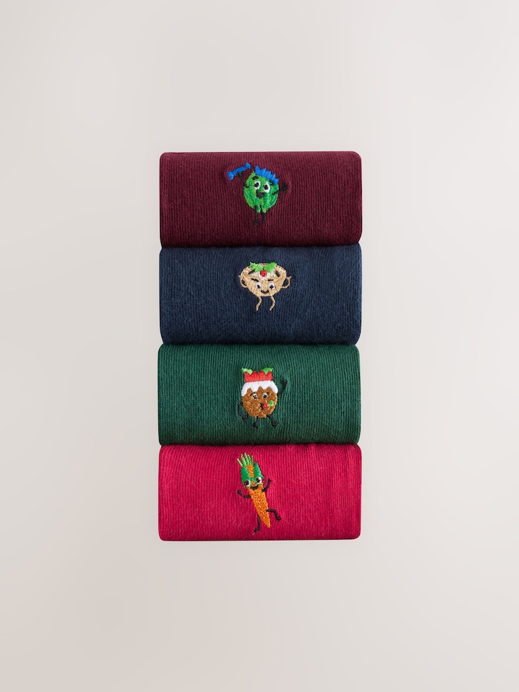 Red/Green Christmas Embroidered Socks - Image 1 of 8