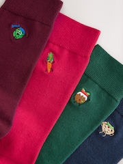 Red/Green Christmas Embroidered Socks - Image 3 of 8