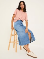 FatFace Blue Denim Carla Midi Skirt - Image 4 of 10