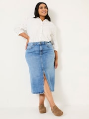FatFace Blue Denim Carla Midi Skirt - Image 6 of 10