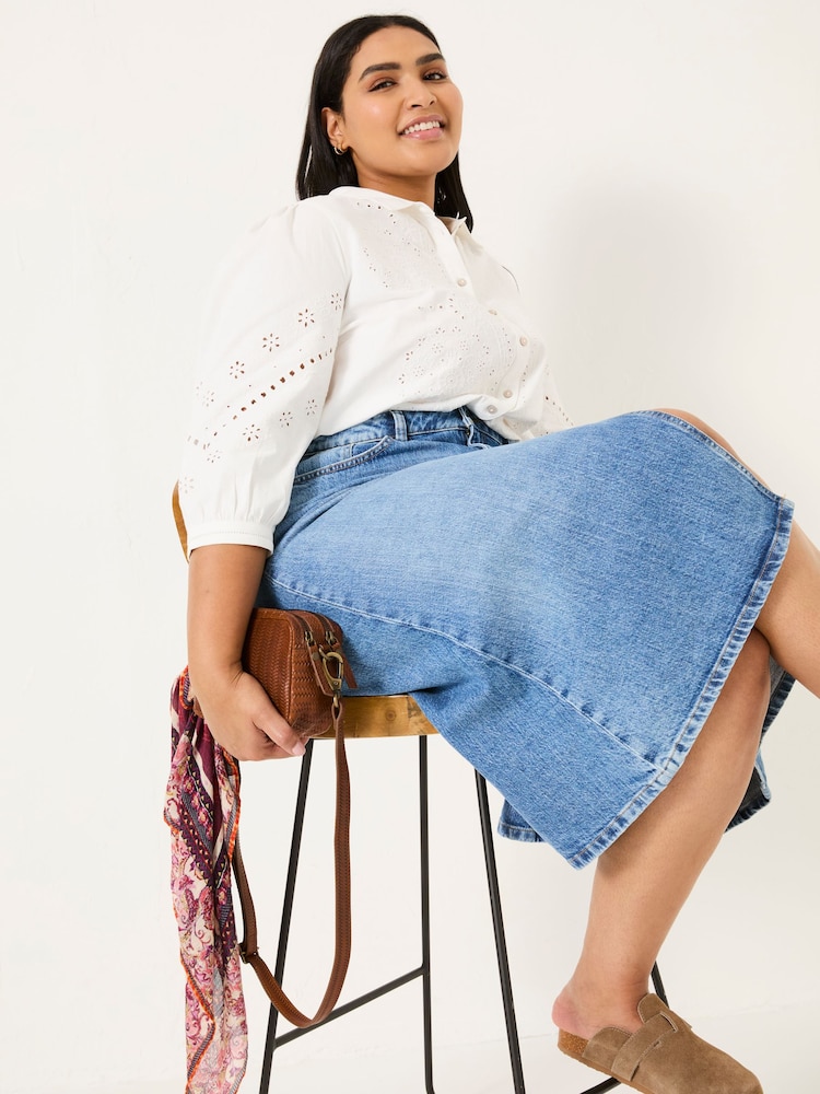 FatFace Blue Denim Carla Midi Skirt - Image 8 of 10