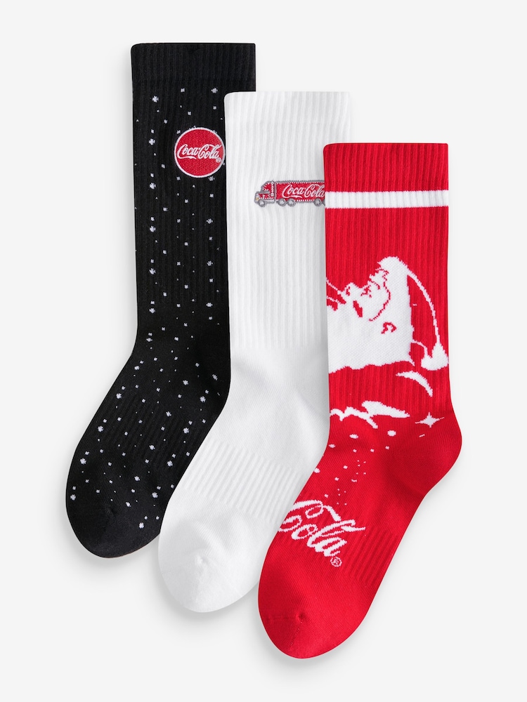 Red/White/Black 3 Pack Christmas Coca Cola Sports Socks - Image 1 of 6