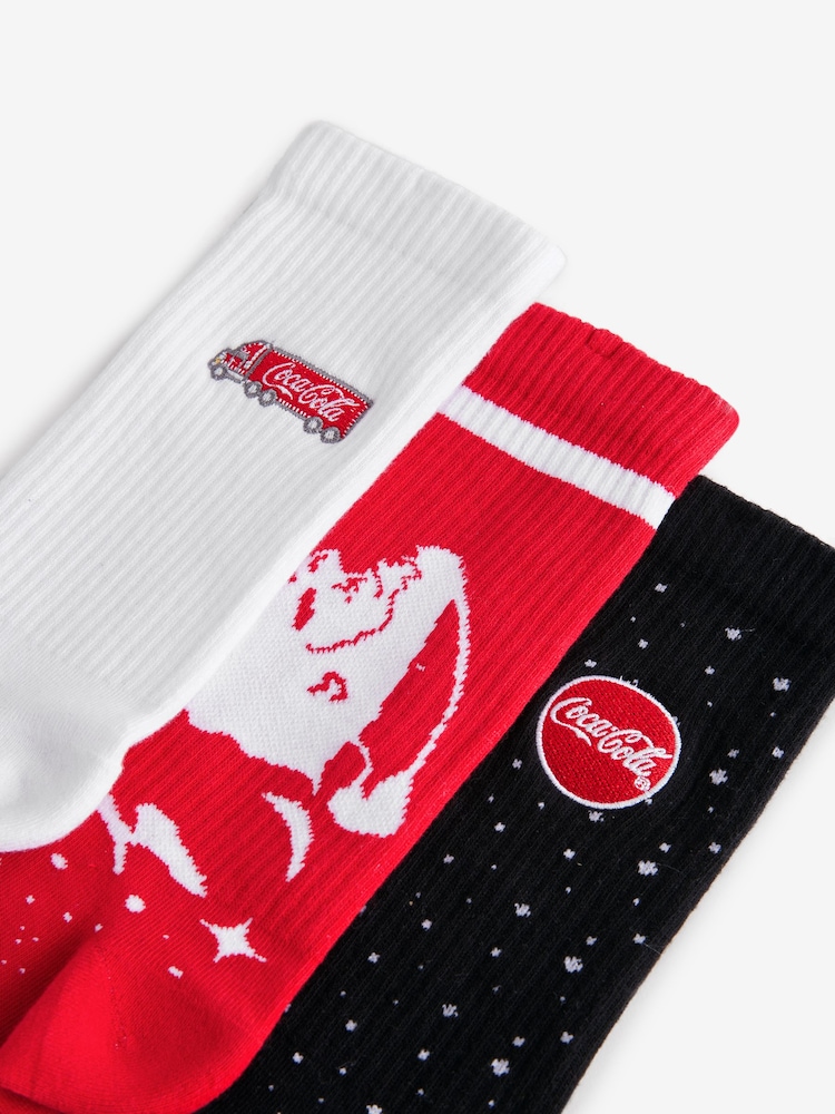 Red/White/Black 3 Pack Christmas Coca Cola Sports Socks - Image 2 of 6