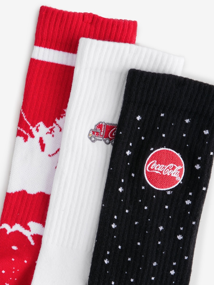 Red/White/Black 3 Pack Christmas Coca Cola Sports Socks - Image 6 of 6