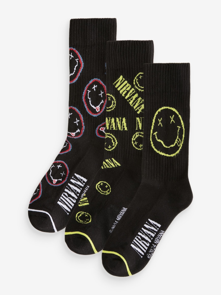 Черный - Nirvana Pattern Sports Socks 3 Pack - Изображение 1 из 6 Черный - Nirvana Pattern Sports Socks 3 Pack - Изображение 1 из 6