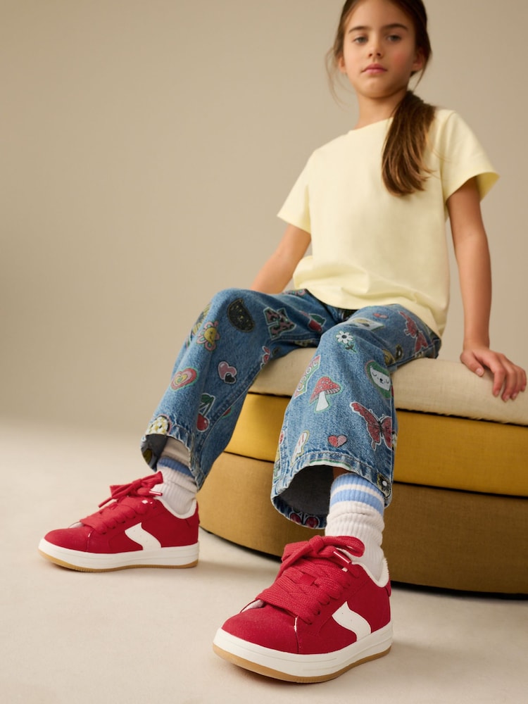 Red Lace-Up Chunky Trainers - Image 2 of 9