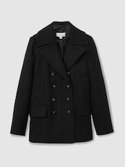 Reiss Black Lily Wool Blend Double Breasted Pea Coat - Image 2 of 6