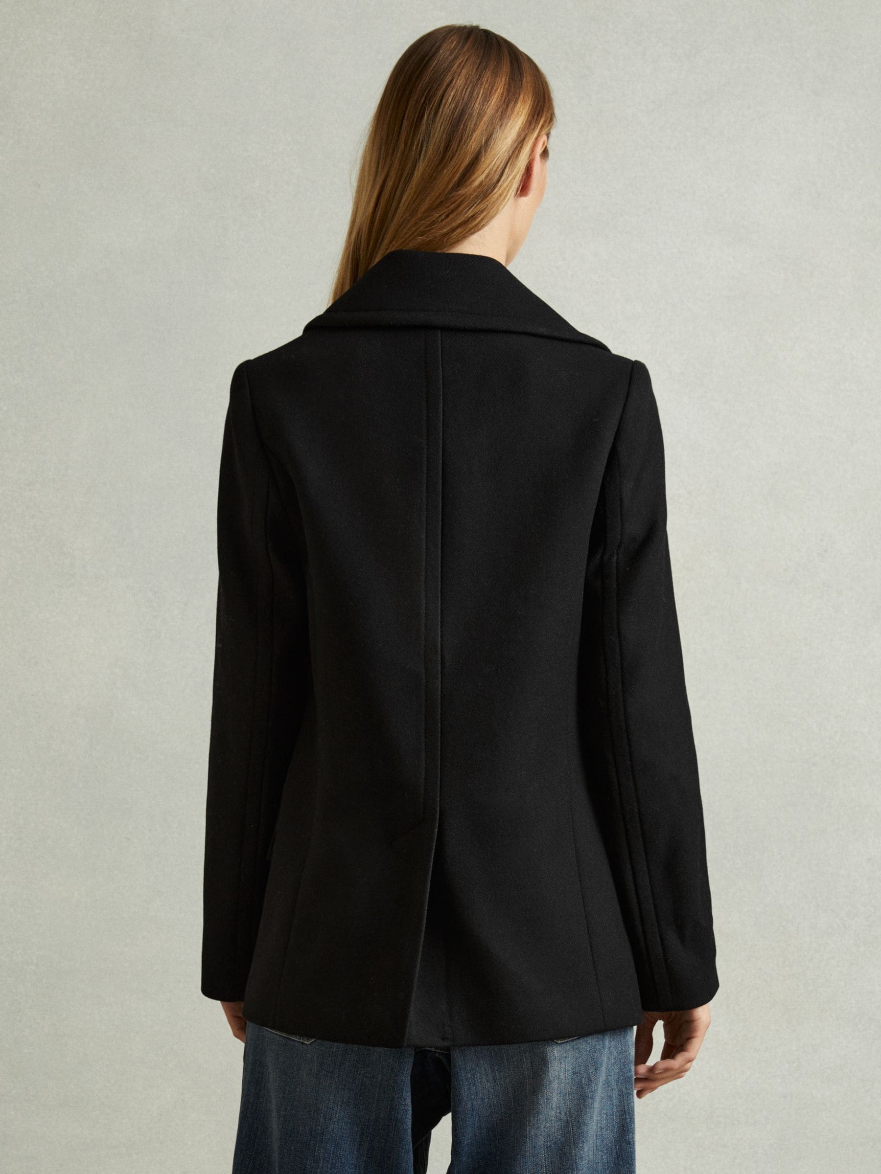 Buy Reiss Black Lily Wool Blend Double Breasted Pea Coat from Next Luxembourg