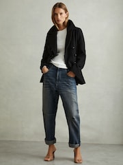 Reiss Black Lily Wool Blend Double Breasted Pea Coat - Image 5 of 6