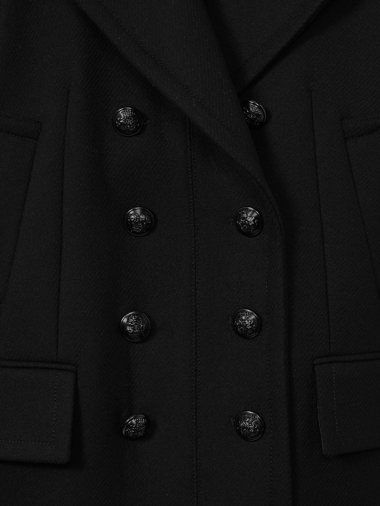 Reiss Black Lily Wool Blend Double Breasted Pea Coat - Image 6 of 6