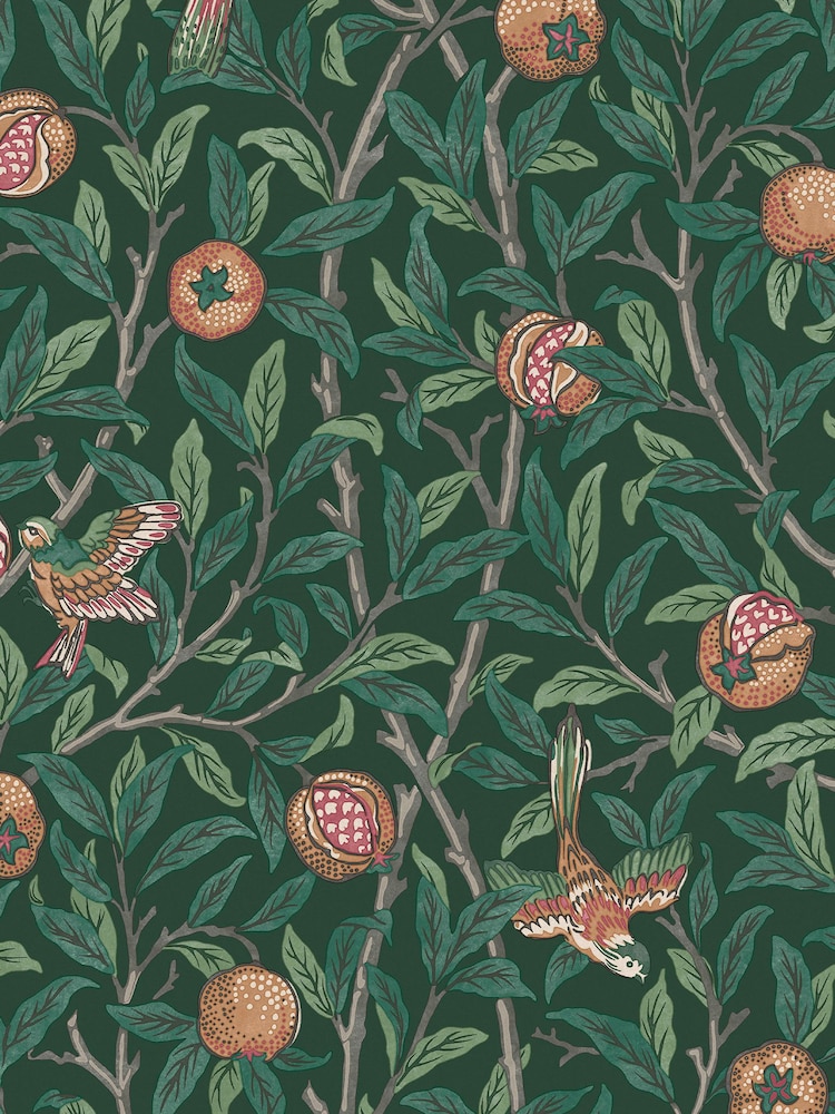 William Morris At Home Deep Green Bird and Pomegranate 10M Wallpaper - Image 2 of 4