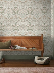 William Morris At Home Sage & Pink Strawberry Thief 10M Wallpaper - Image 1 of 4