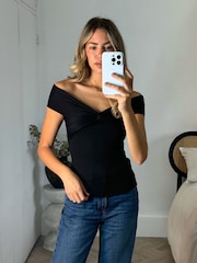 Style Cheat Black Leopard And Plain Ely Bardot Tops 2 Pack - Image 3 of 5