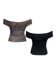 Style Cheat Black Leopard And Plain Ely Bardot Tops 2 Pack - Image 5 of 5