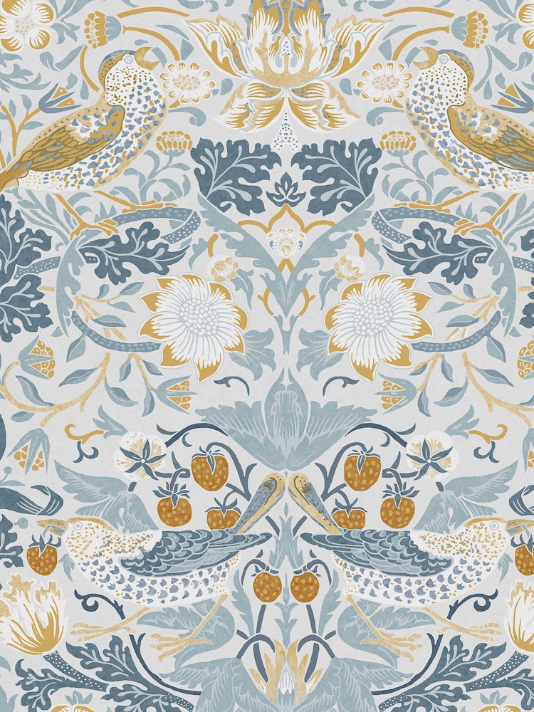 William Morris At Home Soft Blue Strawberry Thief 10M Wallpaper - Image 2 of 4
