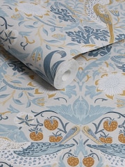 William Morris At Home Soft Blue Strawberry Thief 10M Wallpaper - Image 3 of 4
