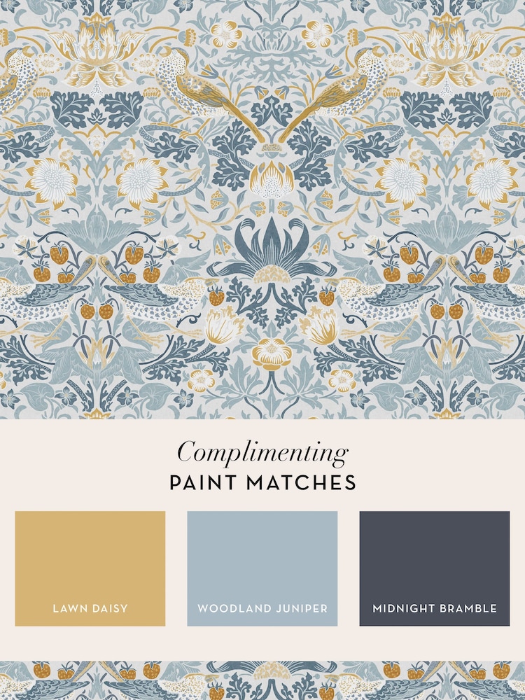 William Morris At Home Soft Blue Strawberry Thief 10M Wallpaper - Image 4 of 4