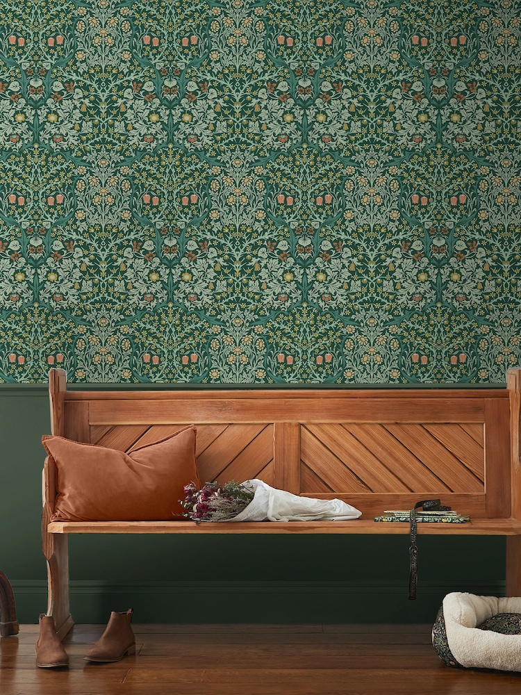 William Morris At Home Deep Green Blackthorn 10M Wallpaper - Image 1 of 4
