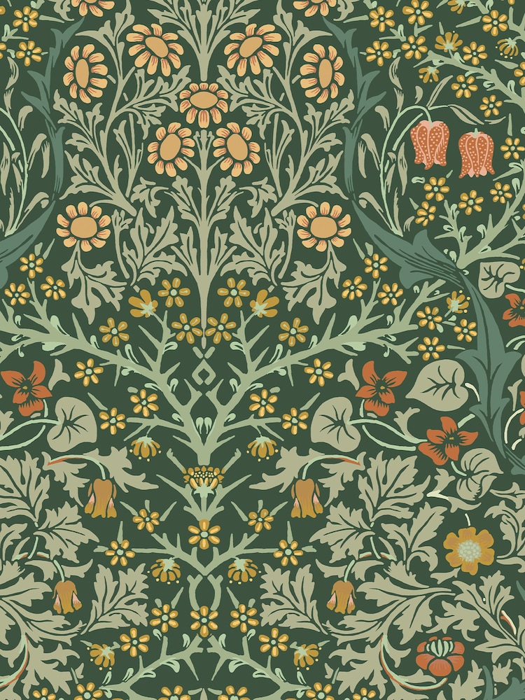 William Morris At Home Deep Green Blackthorn 10M Wallpaper - Image 2 of 4