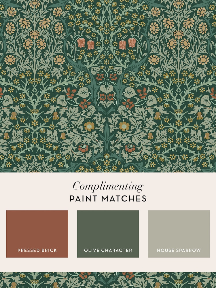 William Morris At Home Deep Green Blackthorn 10M Wallpaper - Image 4 of 4