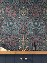 William Morris At Home Navy Blackthorn 10M Wallpaper - Image 1 of 4