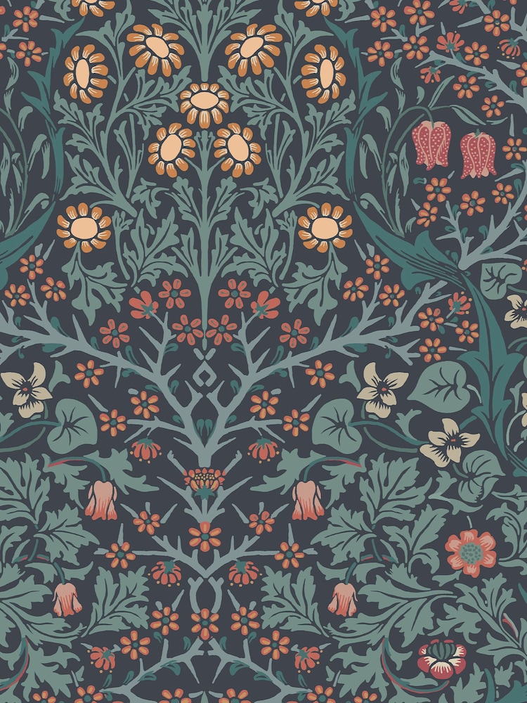 William Morris At Home Navy Blackthorn 10M Wallpaper - Image 2 of 4