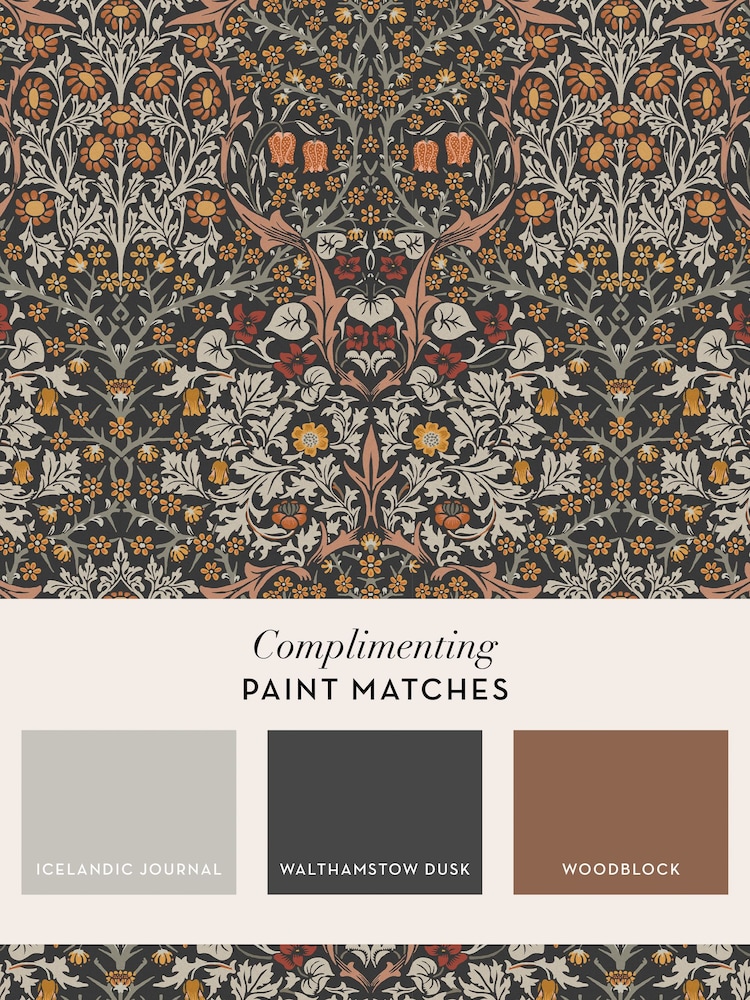 William Morris At Home Charcoal & Burnt Orange Blackthorn 10M Wallpaper - Image 4 of 4 William Morris At Home Charcoal & Burnt Orange Blackthorn 10M Wallpaper - Image 4 of 4