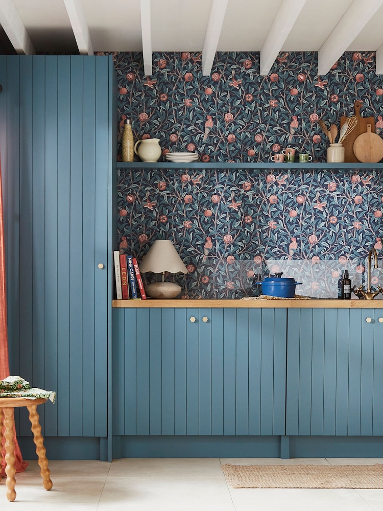 William Morris At Home Navy Blue Bird and Pomegranate 10M Wallpaper - Image 1 of 4