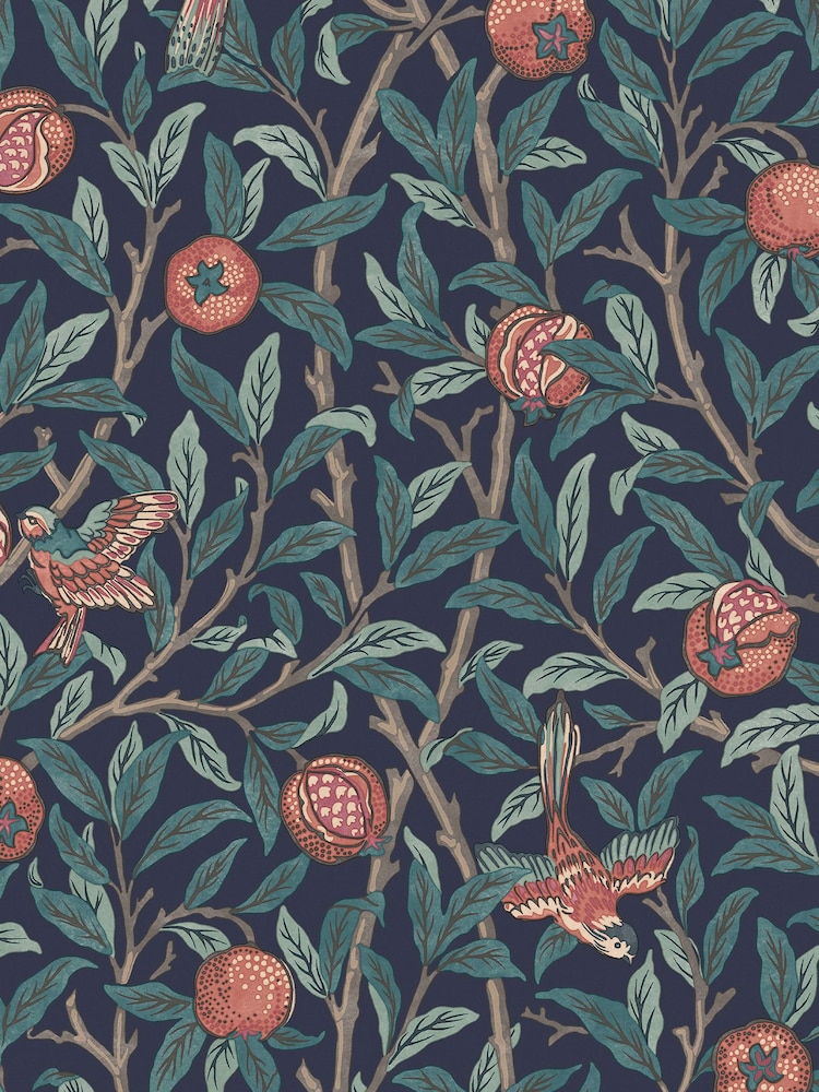 William Morris At Home Navy Blue Bird and Pomegranate 10M Wallpaper - Image 2 of 4