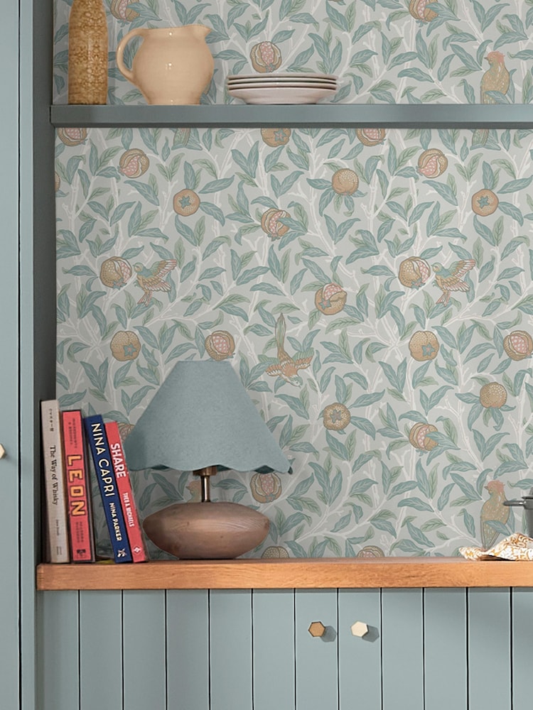 William Morris At Home Duck Egg Bird and Pomegranate 10M Wallpaper - Image 1 of 4